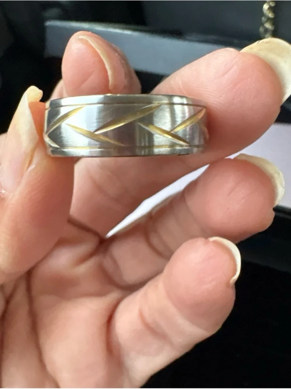 Two-Tone Stainless Steel Band Ring with Gold Accent